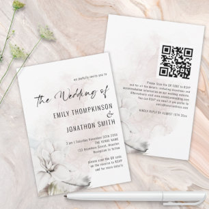 Invitation Elégant QR White Florals Mariage aquarelle