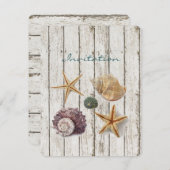 Invitation élégant quai bois coquillages plage mariage (Devant / Derrière)