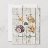 Invitation élégant quai bois coquillages plage mariage (Devant)