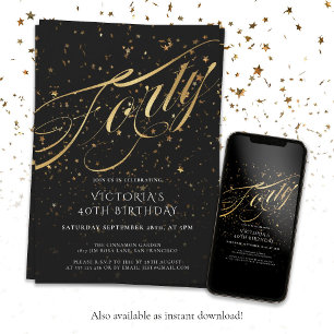 Invitation Elégant Quarty Black Gold 40e anniversaire