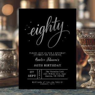 Invitation Élégant quatre-vingtième anniversaire noir et arge