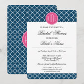 Invitation Élégant Quatrefoil bleu de la marine avec monogram (Devant / Derrière)