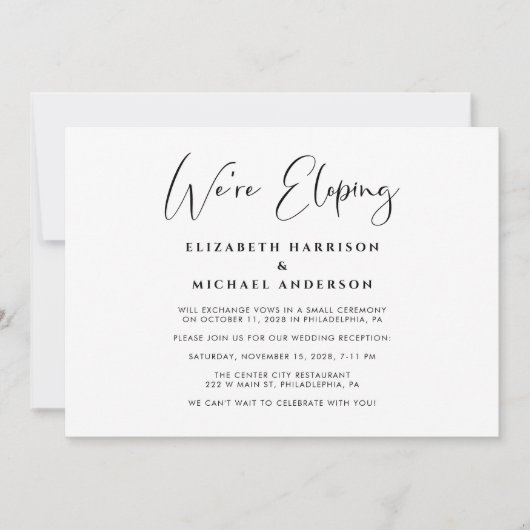 Invitation Élégant que nous élopions QR Code Réception de mar (Devant)