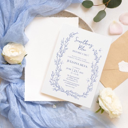 Invitation Élégant quelque chose Fête des mariées Florale Ble