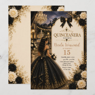 Invitation Élégant Quince Noir et Or
