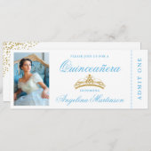 Invitation Elégant Quinceanera Photo Billet Or Bleu (Devant / Derrière)