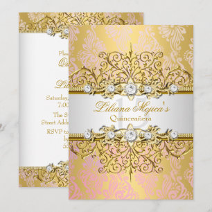 Invitation Élégant Quinceanera Rose Or Vintage Glamour