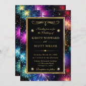 Invitation Elégant Rainbow Fireworks Gold Frame Mariage (Devant / Derrière)
