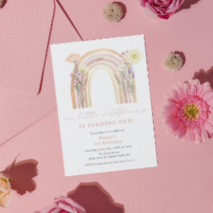 Invitation Elégant Rainbow Little Fleur sauvage 1er anniversa