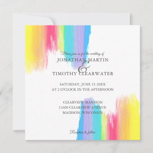 Invitation Elégant Rainbow Watercolor Paint Mariage été (Devant)