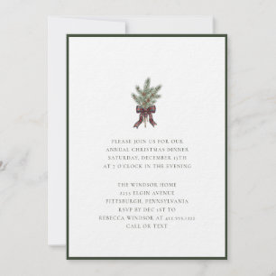 Invitation Élégant rameau de pin aquarelle avec nœud écossais