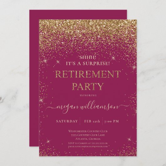 Invitation Elégant Raspberry Gold Parties scintillant Parti d (Devant / Derrière)