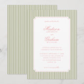 Invitation Élégant rayé rose et vert classique (Devant / Derrière)