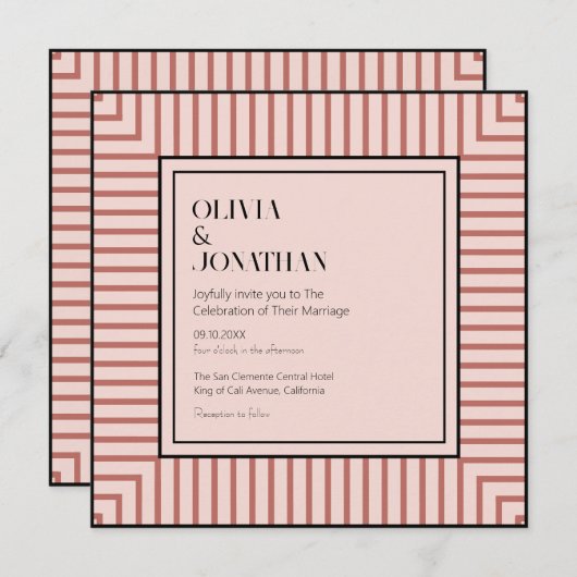 Invitation Élégant rayures rose en poudre Mariage simple (Devant / Derrière)