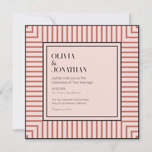 Invitation Élégant rayures rose en poudre Mariage simple (Devant)