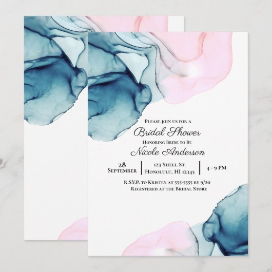 Invitation Elegant Réception de Mariage Moderne Turquoise Eth (Devant / Derrière)