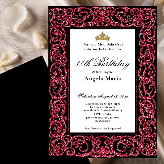 Invitation Elegant Red 18th Birthday Debut