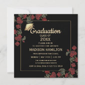 Invitation Élégant Red and Gold Graduation Party (Devant)