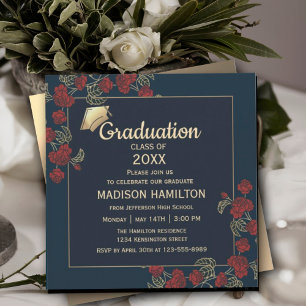 Invitation Élégant Red and Gold Graduation Party