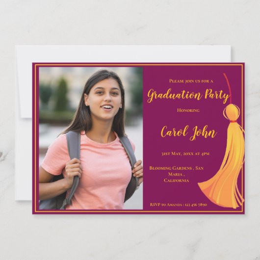 Invitation Élégant Red and Gold Tassel 2025 Graduation Party (Devant)