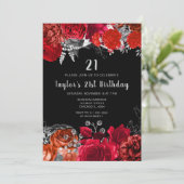 Invitation Elegant Red and Silver Flowers Birthday Party (Debout devant)