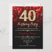 Invitation Elégant Red Black Gold 40e anniversaire (Devant)