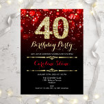 Invitation Elégant Red Black Gold 40e anniversaire<br><div class="desc">Invitation à la fête du 40e anniversaire. Elégant design rouge noir blanc avec parties scintillant d'or. L'invitation d'anniversaire pour adultes comporte des diamants et des caractères de script. Invitation anniversaire homme ou femme. Parfait pour une fête d'anniversaire élégante. Message-moi si vous avez besoin d'une personnalisation plus poussée.</div>