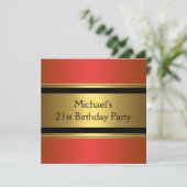 Invitation Elégant Red Black & Gold Metal 21e anniversaire (Debout devant)