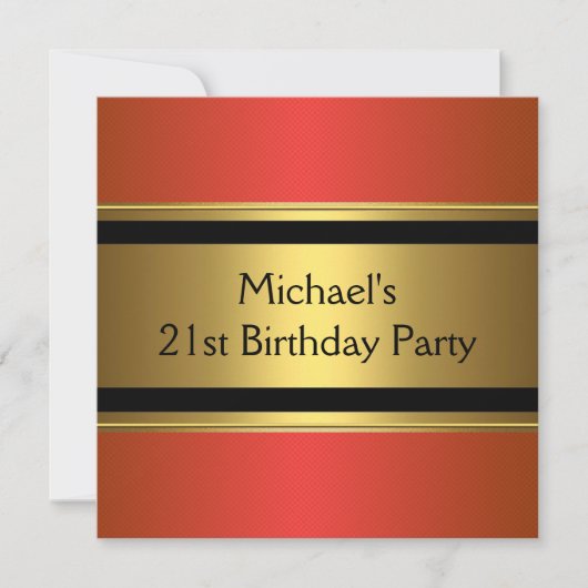 Invitation Elégant Red Black & Gold Metal 21e anniversaire (Devant)
