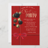 Invitation Elegant Red Bow Black Balls Christmas Company  (Devant)