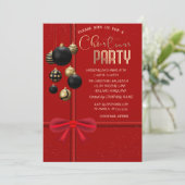 Invitation Elegant Red Bow Black Balls Christmas Company  (Debout devant)