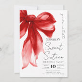 Invitation Elegant Red Bow Coquette Script Sweet 16 Party  (Devant)