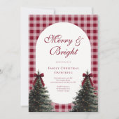 Invitation Elegant Red Bow Gingham Family Christmas Party (Devant)
