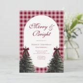 Invitation Elegant Red Bow Gingham Family Christmas Party (Debout devant)