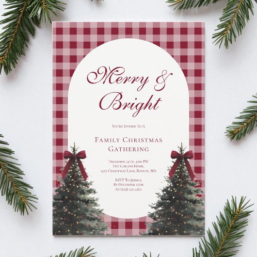 Invitation Elegant Red Bow Gingham Family Christmas Party