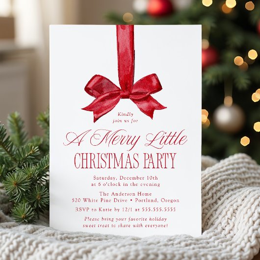 Invitation Elegant Red Bow Merry Little Christmas Party