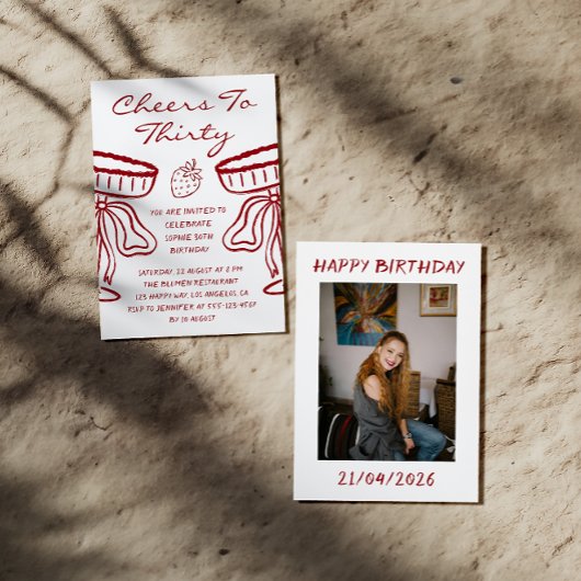 Invitation Elegant Red Cheers to Thirty Cocktail 30 Birthday