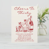 Invitation Elegant Red Cheers to Thirty Cocktail Birthday (Debout devant)
