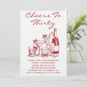 Invitation Elegant Red Cheers to Thirty Cocktail Birthday (Debout devant)