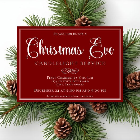 Invitation Elegant Red Christmas Eve Candlelight Service