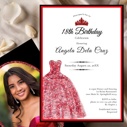Invitation Elegant red dress 18th birthday debut