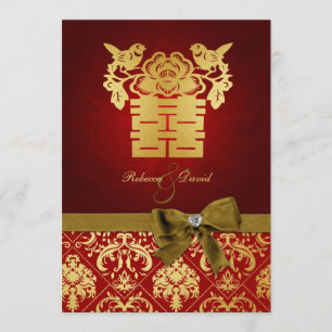 Invitation Élégant Red et or chinois double bonheur