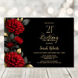 Invitation Elegant Red Floral Black 21st Birthday Party<br><div class="desc">Invite your friends and loved ones to your birthday celebration with this elegant red floral 21st birthday party invitation. The customizable text area in this invitation template allows you to include all the necessary details for your special birthday celebration, including the date, time, venue, and RSVP information. A variety of...</div>