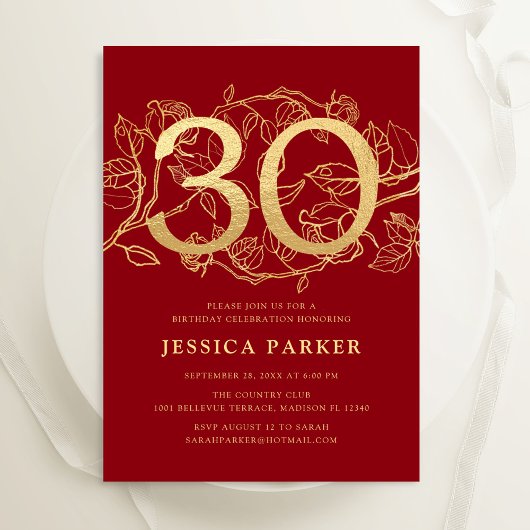 Invitation Elégant Red Gold 30e anniversaire