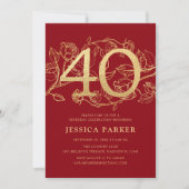 Invitation Elégant Red Gold 40e anniversaire (Devant)