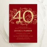 Invitation Elégant Red Gold 40e anniversaire<br><div class="desc">Elégante invitation de fête de 40e anniversaire en or rouge. Design féminin moderne et personnalisable avec des accents botaniques rose et de l'or de parties scintillant faux. Carte invitation florale simple parfaite pour une célébration anniversaire élégante. Personnalisez avec vos propres détails. Invitations Zazzle imprimées ou téléchargement instantané modèle imprimable numérique....</div>