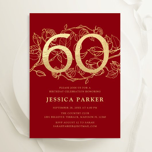 Invitation Elégant Red Gold 60e anniversaire