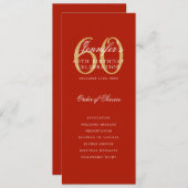 Invitation Élégant Red Gold 60th Birthday Program Menu (Devant / Derrière)