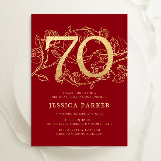 Invitation Elégant Red Gold 70e anniversaire