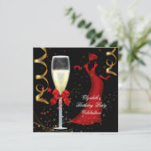Invitation Elégant Red Gold Black Anniversaire Champagne (Debout devant)